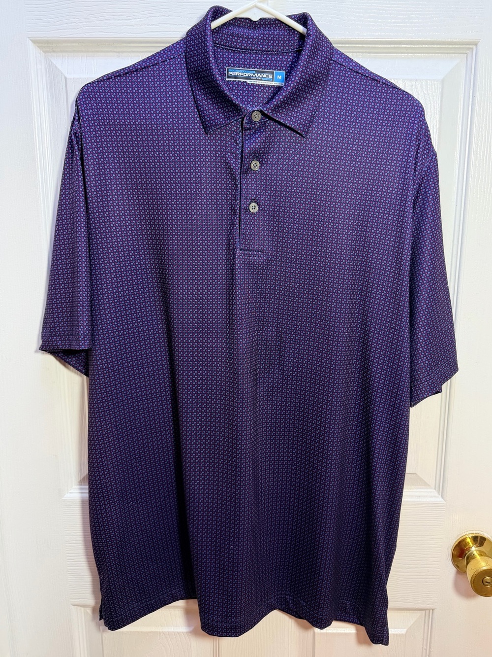 Roundtree & Yorke Performance Blue/Rec Micro-Pattern Polo